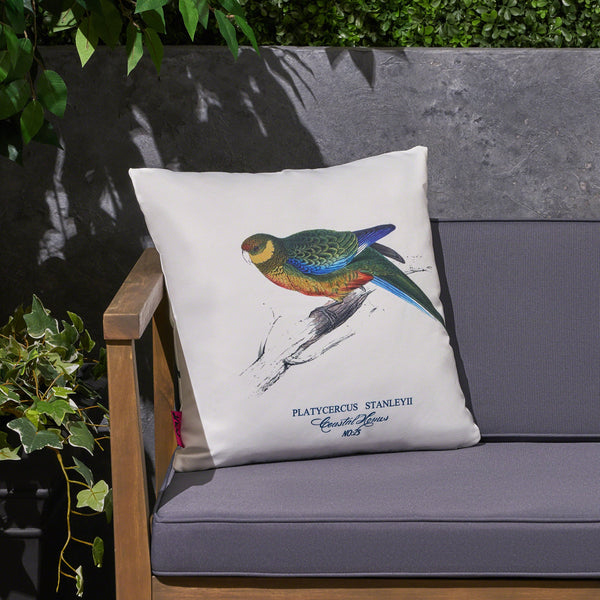Outdoor Cushion, 17.75" Square, Parrot Print, Vintage, White, Green, Blue, Red, Yellow, Gray - NH141703