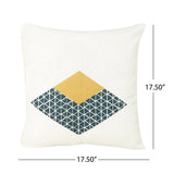 Outdoor Cushion, 17.75" Square, Abstract Geometric Pattern, Modern, Contemporary, White, Dark Blue, Yellow - NH441703