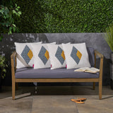 Outdoor Cushion, 17.75" Square, Abstract Geometric Pattern, Modern, Contemporary, White, Dark Blue, Yellow - NH441703