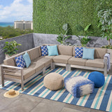 Outdoor 7-Seater Aluminum Sectional Sofa Set, Silver and Khaki - NH005603