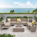 Outdoor 9 Seater Aluminum U-Shaped Sofa Sectional and Fire Pit Set - NH368903