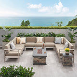 Outdoor 11 Seater Aluminum U-Shaped Sofa Sectional and Fire Pit Set - NH768903
