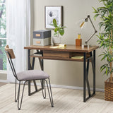 Modern Industrial Iron Frame Writing Desk with Drawer - NH687703