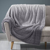 Modern Sherpa Throw Blanket, Gray and White - NH204903