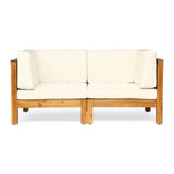 Outdoor Modular Acacia Wood Loveseat with Cushions - NH486603
