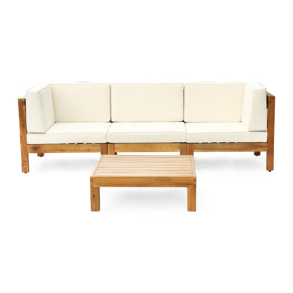 Outdoor Modular Acacia Wood Sofa and Coffee Table Set with Cushions - NH707603