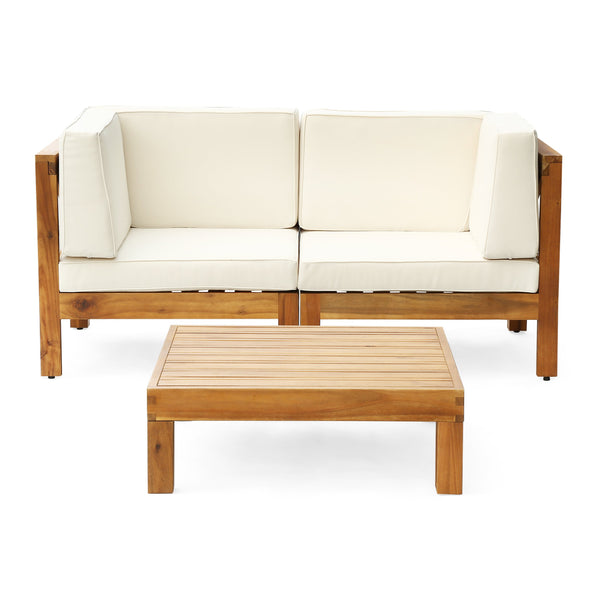 Outdoor Modular Acacia Wood Sofa with Cushions and Coffee Table Set - NH296603