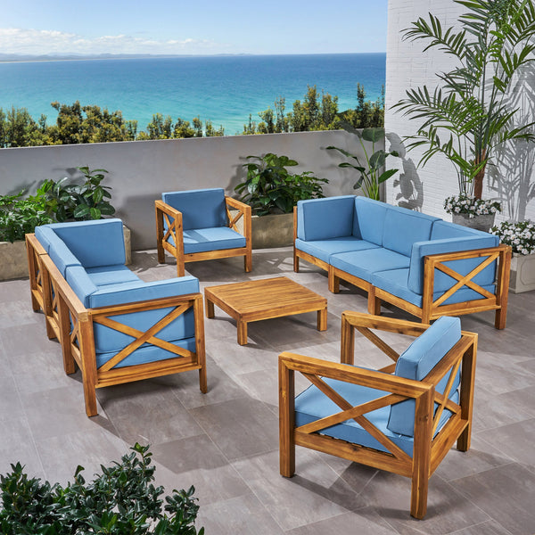 Outdoor 8 Seater Acacia Wood Sofa and Club Chair Set - NH024803