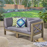 Outdoor Sectional Loveseat Set  2-Seater  Acacia Wood  Water-Resistant Cushions - NH286603