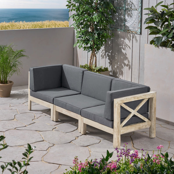 Outdoor Modular Acacia Wood Sofa with Cushions - NH196603