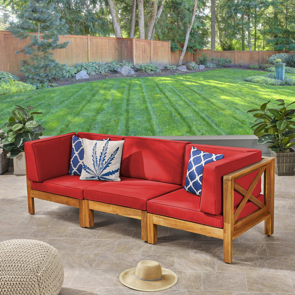 Outdoor Modular Acacia Wood Sofa with Cushions - NH196603