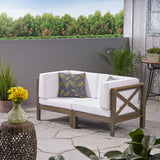 Outdoor Sectional Loveseat Set  2-Seater  Acacia Wood  Water-Resistant Cushions - NH286603