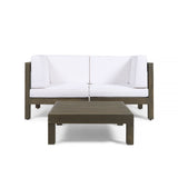 Outdoor Sectional Loveseat Set with Coffee Table  2-Seater  Acacia Wood  Water-Resistant Cushions - NH496603