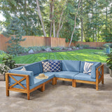 Outdoor Acacia Wood 5 Seater Sectional Sofa Set with Water-Resistant Cushions - NH807603