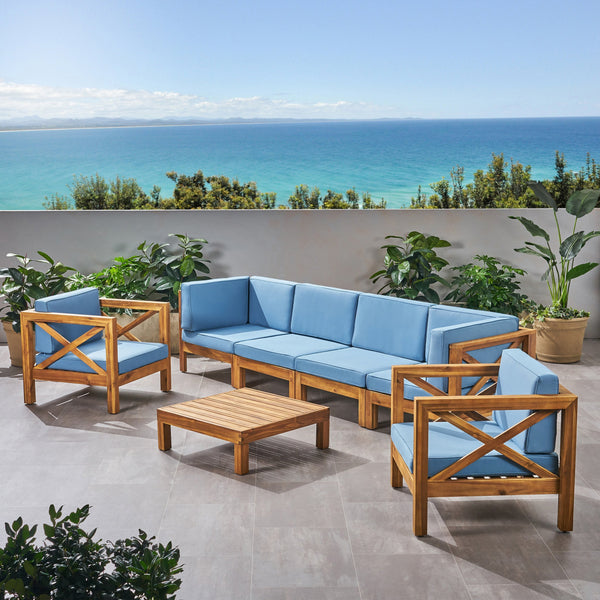 Outdoor 6 Seater Acacia Wood Sofa Chat Set - NH514803