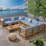 Outdoor Acacia Wood 12-Piece U-Shaped Sectional Sofa Set with Two Coffee Tables - NH467603