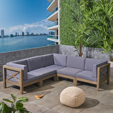 Outdoor Acacia Wood 5 Seater Sectional Sofa Set with Water-Resistant Cushions - NH017603