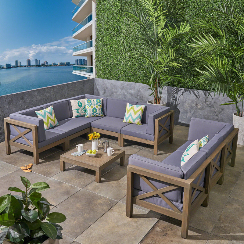 Outdoor Acacia Wood 9-Piece Sectional Sofa Set with Coffee Table - NH437603