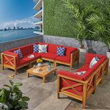 Outdoor Acacia Wood 9-Piece Sectional Sofa Set with Coffee Table - NH437603
