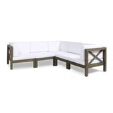 Outdoor Acacia Wood 5 Seater Sectional Sofa Set with Water-Resistant Cushions - NH017603