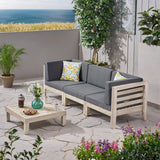 Outdoor Sectional Sofa Set with Coffee Table - 4-Piece 3-Seater - Acacia Wood - Outdoor Cushions - NH350703
