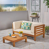 Outdoor Sectional Love Seat Set with Coffee Table - 3-Piece 2-Seater - Acacia Wood - Outdoor Cushions - NH640703