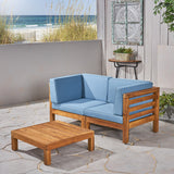 Outdoor Sectional Love Seat Set with Coffee Table - 3-Piece 2-Seater - Acacia Wood - Outdoor Cushions - NH640703