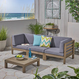 Outdoor Sectional Sofa Set with Coffee Table - 4-Piece 3-Seater - Acacia Wood - Outdoor Cushions - NH550703