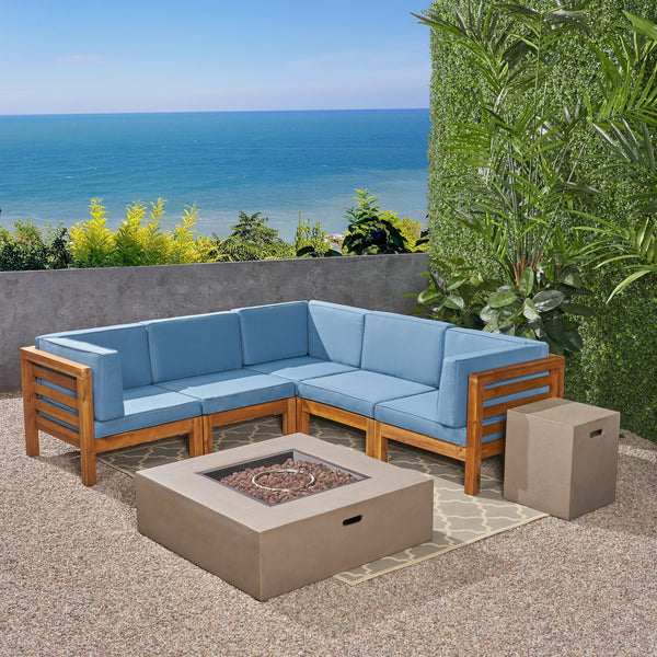 Outdoor V-Shaped Sectional Sofa Set with Fire Pit - NH960703