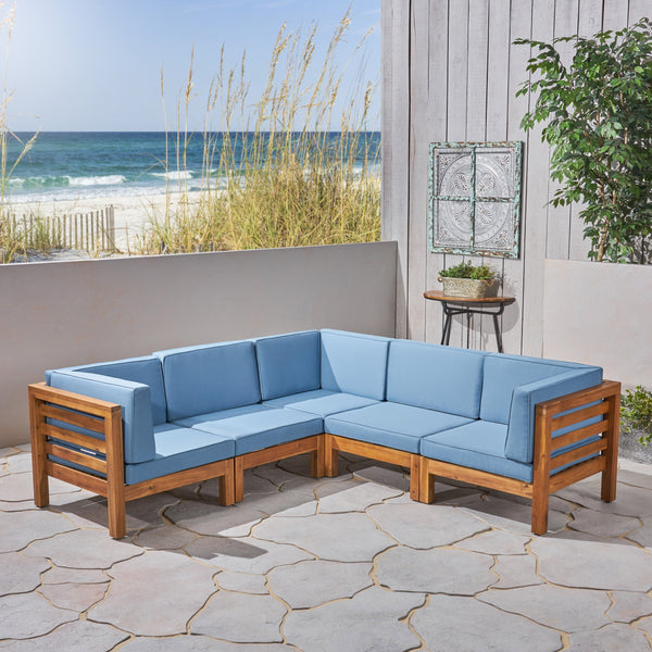 Outdoor V-Shaped Sectional Sofa Set - 5-Seater - Acacia Wood - Outdoor Cushions - NH260703