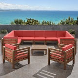 Outdoor 11 Seater Acacia Wood Sectional Sofa and Club Chair Set - NH984803
