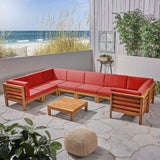 Outdoor U-Shaped Sectional Sofa Set with Coffee Table - 9-Piece 8-Seater - Acacia Wood - Outdoor Cushions - NH090703