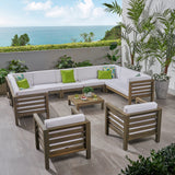Outdoor 11 Seater Acacia Wood Sectional Sofa and Club Chair Set - NH984803