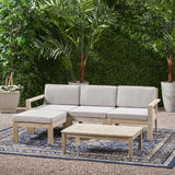 Outdoor 3 Seater Acacia Wood Sofa Sectional with Cushions - NH763903