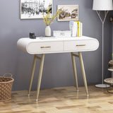 Modern Faux Wood Vanity Table, White and Champagne Gold - NH392803