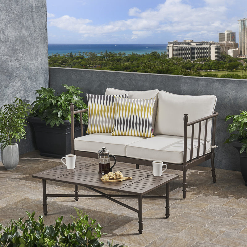 Outdoor Aluminum Loveseat and Coffee Table with Cushions - NH280903
