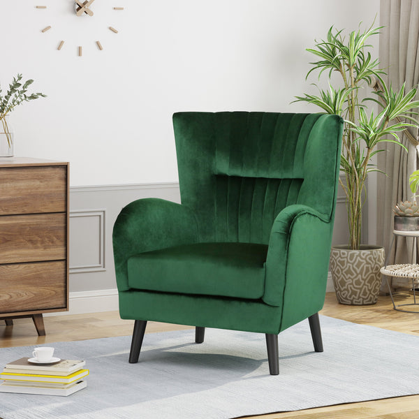 Modern Glam Channel Stitch Velvet Club Chair with Tapered Legs - NH384703