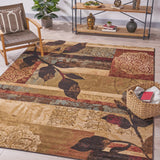 Indoor Abstract Floral Black and Rust Rectangular Area Rug - NH381603