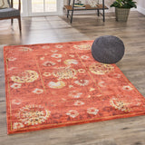 Indoor Oriental Mandala Distressed Red and Gold Rectangular Area Rug - NH491603