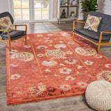 Indoor Oriental Mandala Distressed Red and Gold Rectangular Area Rug - NH491603