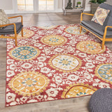 Indoor Oriental Floral Red and Gold Rectangular Area Rug - NH412603
