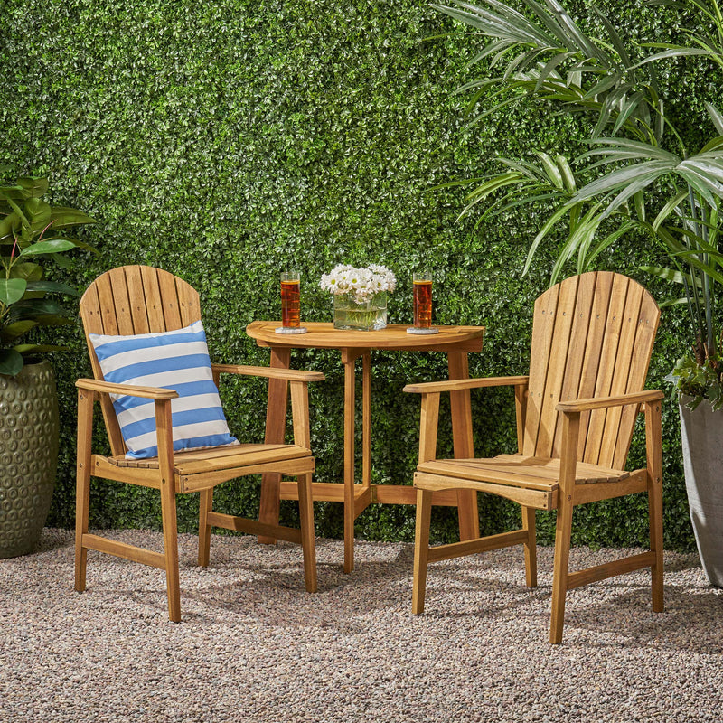 Outdoor 2 Seater Half-Round Acacia Wood Bistro Table Set with Adirondack Chairs - NH028903