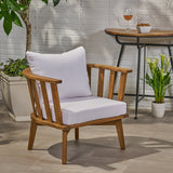 Outdoor Wooden Club Chair with Cushions, White and Teak Finish - NH321903