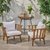 Outdoor Wooden Club Chair with Cushions (Set of 2), White and Teak Finish - NH421903