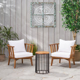 Outdoor Acacia Wood 2 Seater Club Chairs and Side Table Set - NH526903