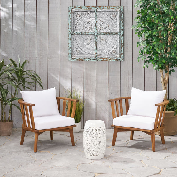 Outdoor Acacia Wood 2 Seater Club Chairs and Side Table Set - NH626903