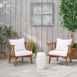 Outdoor Acacia Wood 2 Seater Club Chairs and Side Table Set - NH726903