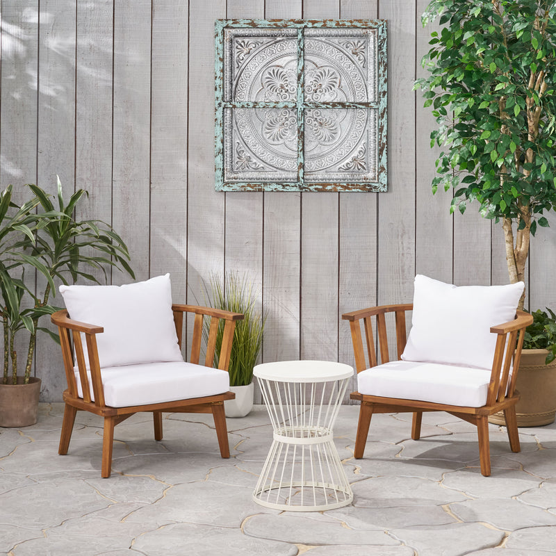 Outdoor Acacia Wood 2 Seater Club Chairs and Side Table Set - NH926903