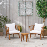 Outdoor Acacia Wood 2 Seater Club Chairs and Side Table Set - NH816903