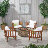 Outdoor Acacia Wood 4 Seater Club Chairs and Fire Pit Set - NH916903